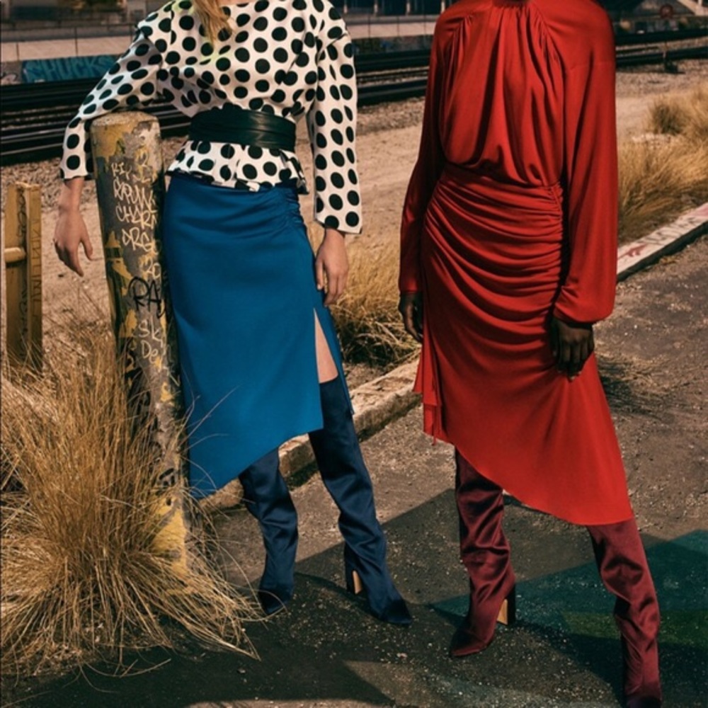 *RARE* Zara Red Sateen “Over The Knee Boots”